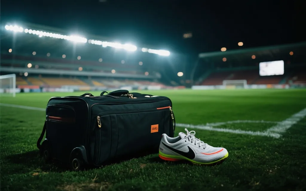 夜间球场与旅途疲劳氛围，象征淘汰赛阶段的体能博弈
